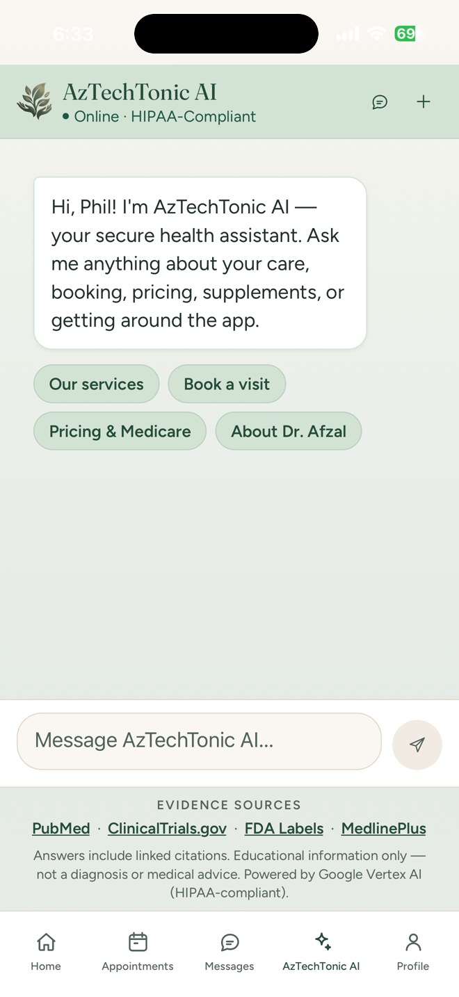 TeleTonicMD app — the AzTechTonic AI assistant